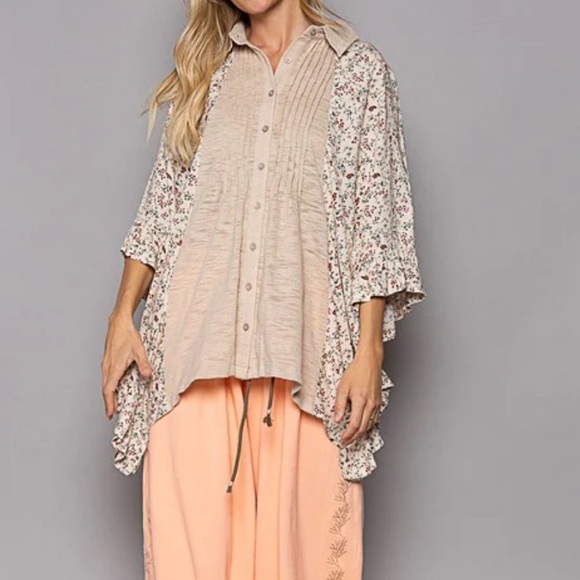 POL Top Pin tuck button down Boho Small - Large New Boutique OVERSIZED - Picture 8 of 10